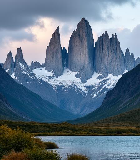Dramatic mountain peaks of Torres del Paine in Patagonia